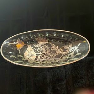 Sterling Overlay Flanders Poppy Pattern
Glass Relish Tray; Silver City Cambridge
